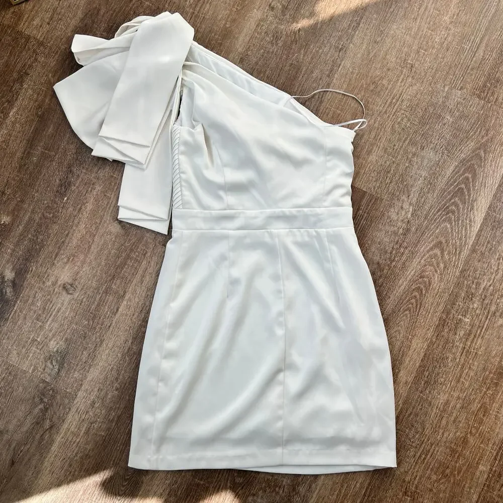 Karlie Bridal Shower White One Shoulder Bodycon Bow Shoulder Dress